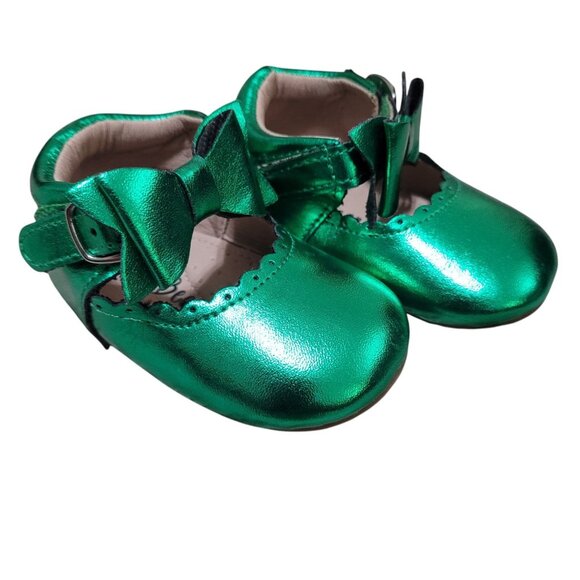 NEW A Bear Co Toddler Size 3‎ Christmas Green Metallic Livs Flats Girls Bow - Picture 3 of 14